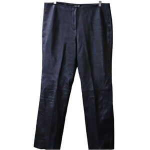 DKNY Black Leather Flat Front Pants 14